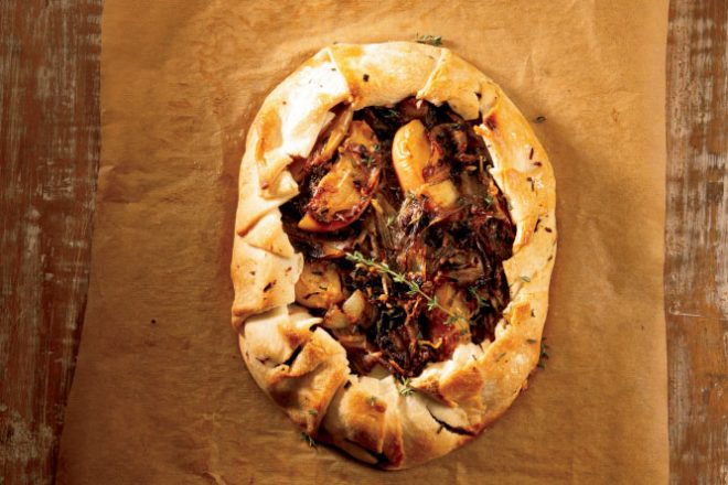 Rustic Onion Tart with Apple and Grueyre
