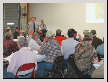 Members of the Highway Patrol talked to citizens about rules of the road for farm vehicles at a transportation meeting in Gates County. 